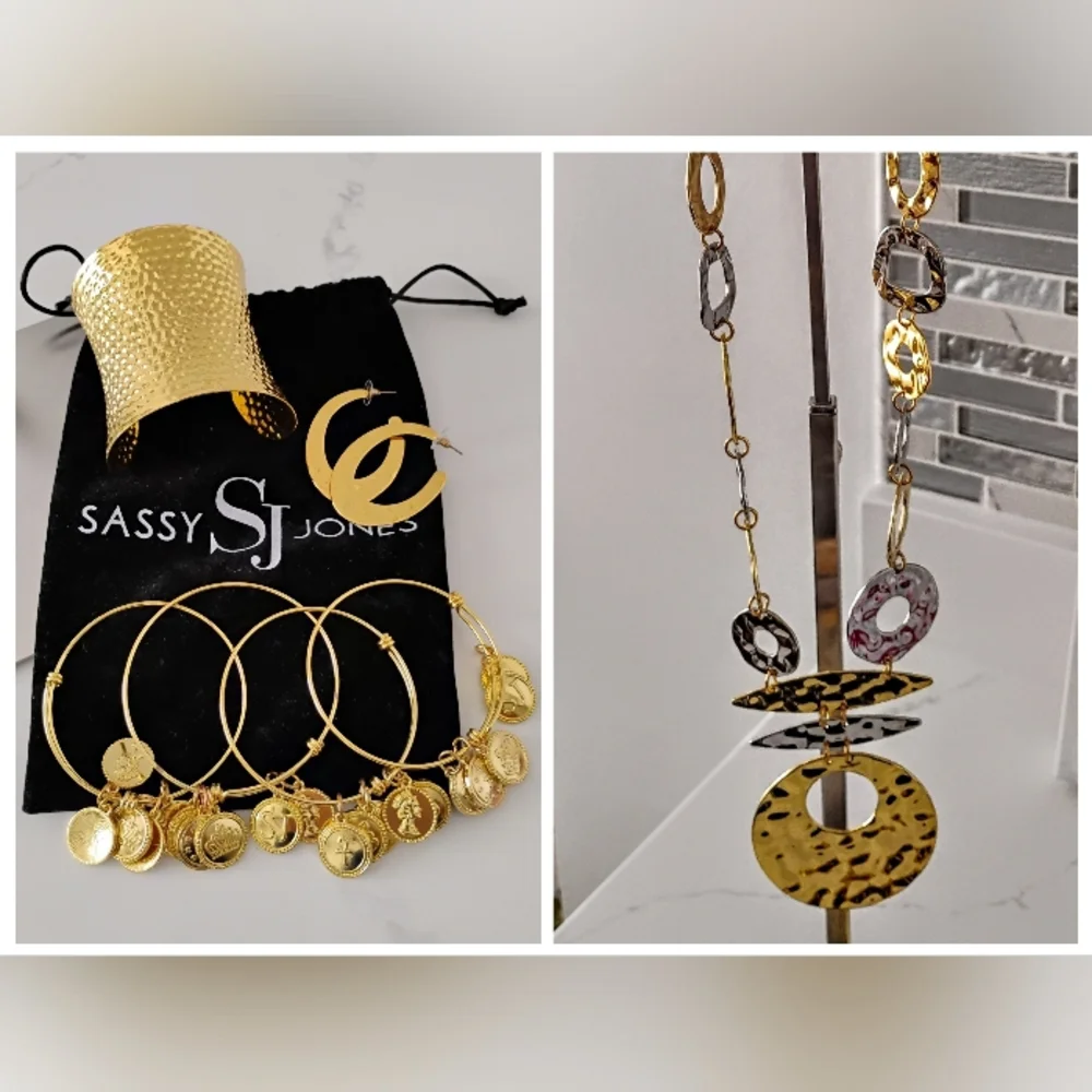 NEW Sassy Jones Set - Necklace, Hoops, Cuff, Bangles (X4) - Picture 2 of 13